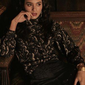 Anthoplogie The Beatriz Mock-Neck Sweater Black Lurex Combo